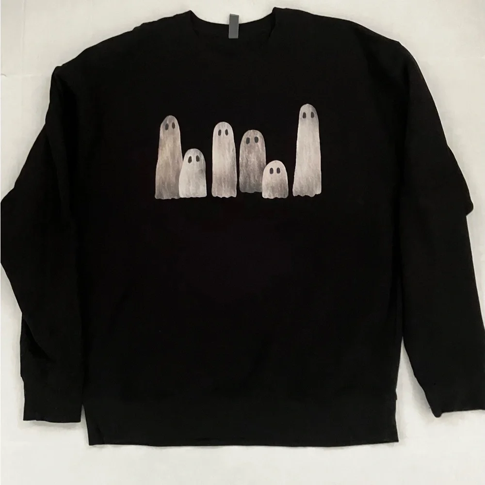 Studio Rains x Mirror & Thread Black Ghost Sweatshirt-Large - Spooky Cute-Unisex - Picture 2 of 7